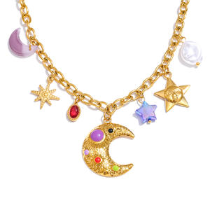 JINYOU 1342 exquisita joyería de moda de acero inoxidable esmalte Luna estrella perla simulada accesorios colgante collar - Product Image 1