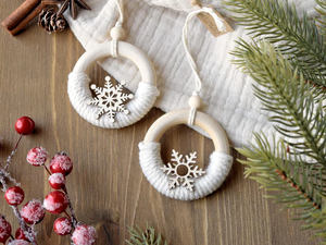 OFFERTA SPECIALE: Decorazioni Natalizie Boho, Set di Mini Ghirlande in Macramè per Albero di <span class=keywords><strong>Natale</strong></span> con Fiocchi di Neve in Legno, Idea Regalo - Product Image 2