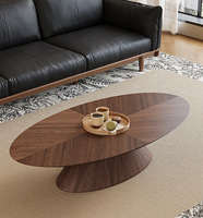 Table basse ovale de style mid-century, table à thé finition noyer rétro, table centrale moderne minimaliste de luxe pour petit salon