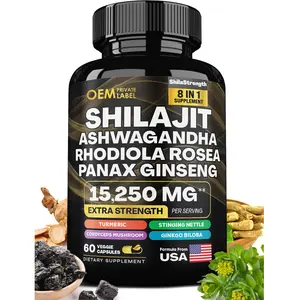 Cápsulas 8 en 1 Pure Himalayan Shilajit Suplemento Energy Booster Ashwagandha Ginseng 2000Mg Ashwagandha y Shilajit Cápsula