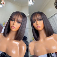 Perruque Bob Lisse avec Frange en Cheveux Humains Naturels Vietnamiens Bruts Double Drawn, Fermeture en Dentelle HD 5x5, Vente en Gros