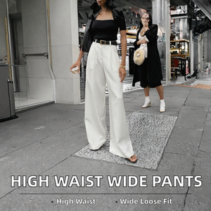 Pantalon large blanc taille haute pour femme en satin plissé, coupe ample, longueur intégrale, style minimaliste, couleur unie, idéal pour l'été - Product Image 2