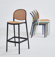 Tabourets de bar légers et luxueux à haut dossier, en rotin et plastique, pour café, bistrot, hôtel, salle à manger, comptoir de cuisine