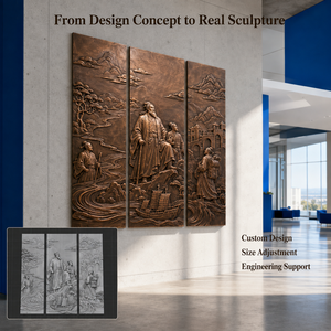 Rilievo Storico Paesaggistico in Bronzo, Artigianato in Metallo, Arte Murale Antica Fusa a Mano per Ufficio, Hotel, Hall, Museo, Centro Culturale - Product Image 2