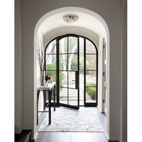 Puerta Arqueada de Acero con Rotura de Puente Térmico, Vidrio Templado Doble Low-E, Estilo Retro Francés para Jardín