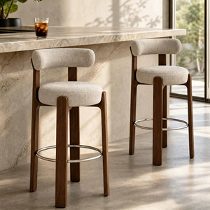 Tabouret avec dossier incurvé, coussin en coton et lin beige, <span class=keywords><strong>pour</strong></span> la maison, la <span class=keywords><strong>cuisine</strong></span>, l'îlot, le comptoir, <span class=keywords><strong>chaise</strong></span> <span class=keywords><strong>haute</strong></span> de bar, plusieurs hauteurs de siège en option - Product Image 2