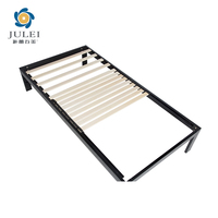 JULEI DJ-PK09 Cadre de lit plateforme moderne en métal et lattes de bois, sur mesure, taille King, assemblage facile, capacité 300-350 kg, revêtement thermolaqué, compact
