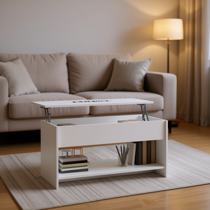 Mesa de Centro de Madera Sintética Blanca de 40.2x19.7x20.7 Pulgadas con Tapa Elevable, Mueble Moderno y Minimalista para Sala de Estar - Product Image 2