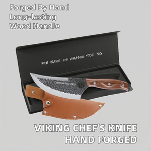 Cuchillo de Chef Vikingo Forjado a Mano en Acero al Carbono, Cuchillo Asiático Afilado para Cocina, Mango de Madera, Ambidiestro, Moderno, para Cortar Carne y Verduras - Product Image 2