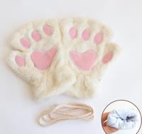 Mode femmes fille belle hiver mignon mitaine doux demi doigt gants mitaines chaud patte chat griffe en peluche hiver automne
