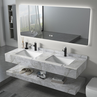 Lavabo mural en pierre frittée pour hôtels à deux couches de 120cm avec double lavabo et miroir