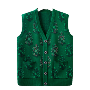 Chaleco de punto vintage con bordado floral de otoño para <span class=keywords><strong>abuela</strong></span>, chal de <span class=keywords><strong>abuela</strong></span>, chaqueta para madre de mediana edad - Product Image 2