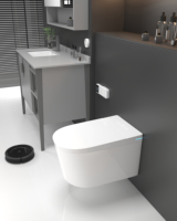 WC intelligent mural avec siège chauffant, panneau LED, chasse automatique, en céramique allongée, gain de place, pour salles de bain, hôtels, villas, siphon en P inclus