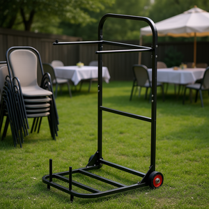 Folding Chair Rack Cart 100 Lbs Capacity Push Style With 2 Wheels For 10 Chairs Outdoor Use <b>Black</b> Powder Coated Steel <b>Frame</b> - Product Image 2