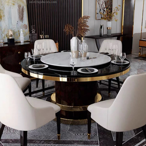 Juego de mesa de comedor redonda <span class=keywords><strong>Lazy</strong></span> <span class=keywords><strong>Susan</strong></span> de mármol moderno de lujo, mesa de comedor blanca y negra para Hotel, apartamento, Villa - Product Image 3