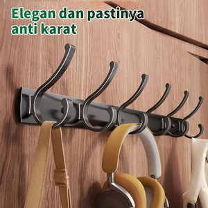 Porte-manteau mural pliable Pano.V moderne en aluminium noir avec 5 crochets doubles – Rail de suspension contemporain pour salle de bain et maison - Product Image 2