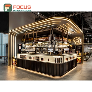 Comptoir de service à café autoportant, station de barista, étagère de caisse, comptoir de café en placage de chêne - Product Image 5