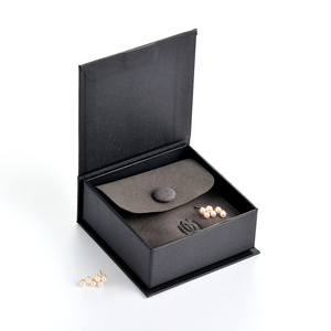 GLAMPKG Microfiber Button Pouch Emboss Logo Custom Gold Logo Book Style <b>Paper</b> Jewelry Magnetic Box With Black Foam Insert - Product Image 4