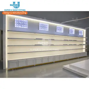 Espositore cosmetico da parete dal Design moderno scaffale luminoso a LED espositore per la cura della pelle di bellezza scaffale per negozio di cosmetici personalizzato per la cura personale
