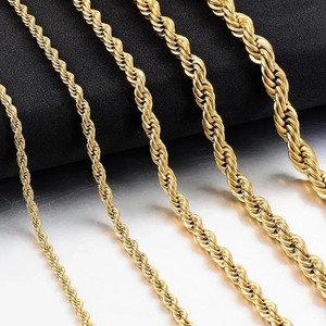 Collier en acier inoxydable plaqué or 18 carats de haute qualité, chaîne à maillons torsadés classiques de 2/3/4/5 mm, bijoux tendance unisexe - Product Image 5
