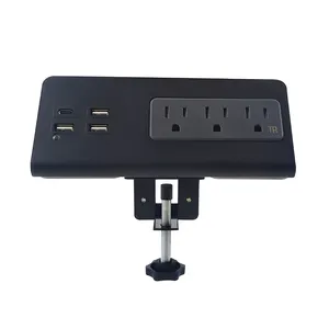 Overload protector 125V 10A Movable Hotel Mounted USB charger multiple plug socket Clamp On Table Power Strip