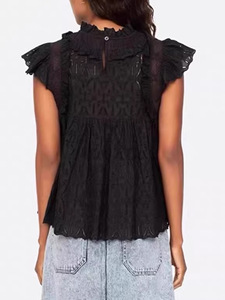 Blusa de Mujer Estilo Francés Vintage con Mangas Volantes, Tejida con Encaje y Cuello Alto para Verano - Product Image 4