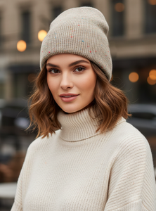 Bonnet ample sans revers en fil chiné Heather, coupe décontractée, mélange de couleurs douces, laine douce, sensation nuageuse, artistique et urbain - Product Image 3