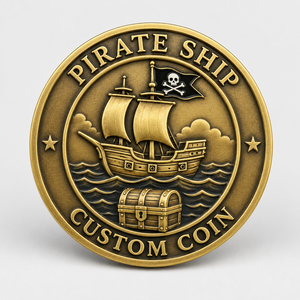 Monedas Conmemorativas de Alta Calidad del Fabricante, Esmaltadas y Fundidas a Medida, con Diseño 3D de Barco Pirata, Juego de Tesoros y Desafío, en Metal Dorado - Product Image 1