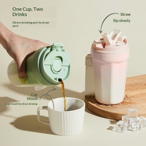 Taza de Café de Acero Inoxidable, Taza Térmica con Revestimiento Interior de Cerámica, Taza para Auto, Botella de Agua Portátil con Pajita, 400 ml, Mantiene la Temperatura Fría de 12 a 24 Horas, Unisex - Product Image 2