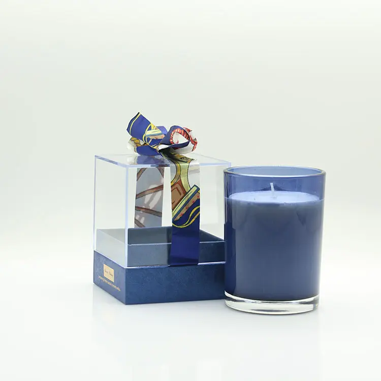 シンプルなブルーカップキャンドル大豆ワックス海の香りホームホリデーエッセンシャルオイルの香りのキャンドルボックスラベル付き