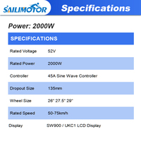 En stock : Kit de conversion de vélo électrique avec moteur Sailimotor 52V 2000W, écran LCD et moteur sans balais