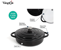 Cocotte en fonte émaillée noire de 24 cm avec couvercle, mini four hollandais antiadhésif, compatible four et induction, écologique, style campagnard