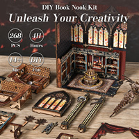Kit de puzzle 3D en bois DIY pour niche à livres miniature, maison de poupée, monde magique, avec lumière sensorielle, jouet éducatif pour adultes