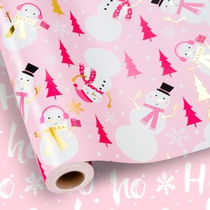 Girly <b>Pink</b> Christmas Wrapping Paper 17 In X 33 Ft Metallic Foil Snowman Design Gift <b>Wrap</b> For Holiday Party Winter - Product Image 1
