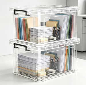 Contenedor de Almacenamiento de Plástico Transparente con Asa, Caja Transparente de Gran Capacidad para Dormitorio, Sala de Estar y Oficina - Product Image 4