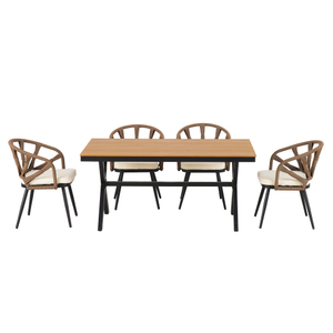 Modern Portable Outdoor Set with PE Rattan Chairs and Plastic Wood Table 4 Seater for Gardens and Lawns - Product Image 3