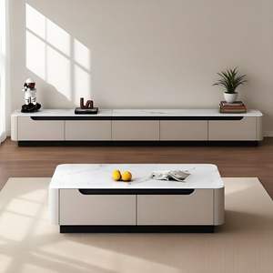 Mueble para TV de madera maciza y juego de mesa de centro, estilo moderno minimalista de lujo ligero, muebles de almacenamiento para sala de estar - Product Image 2