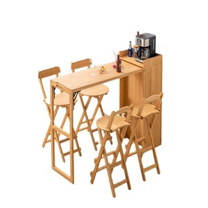 Zhumei Residence <b>Foldable</b> Bar <b>Table</b> L Shape Solid Wood High <b>Table</b> <b>With</b> Storage For Small Apartments Living Room Balcony - Product Image 5