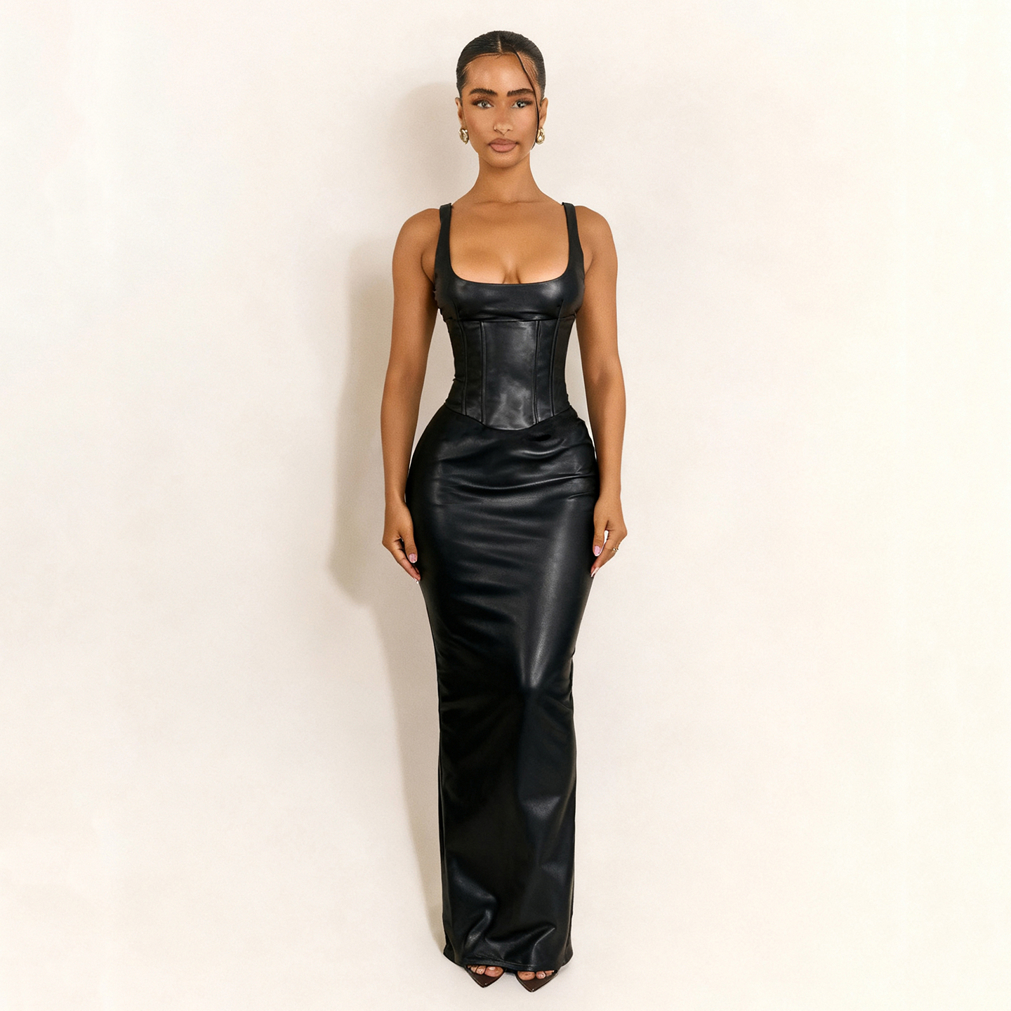 chinese dress ladies Slick Chick Chocolate Brown Faux Leather Bandeau Dress