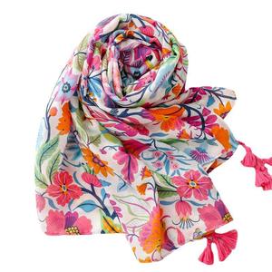 2024 nuove sciarpe in Voile di cotone con stampa floreale di fiori con nappine in cotone con stampa floreale da <span class=keywords><strong>donna</strong></span> avvolge scialli da spiaggia hijab - Product Image 5