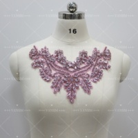 Applique de luxe 3D perlée à coudre avec strass et cristaux pour col et encolure, pour vêtements de mariage, de fête et sacs