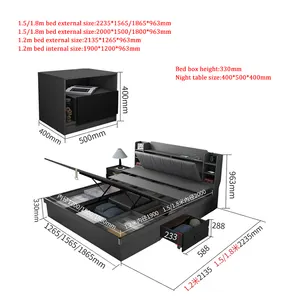 Set Seprai Tempat Tidur Modern Terbaru, Tempat Tidur Platform Ukuran King, Set Kamar Tidur Kayu dengan Kotak Penyimpanan Lampu LED