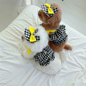 Robe camisole à carreaux pour animaux de compagnie avec bretelles à nœud papillon + Ensemble chapeau assorti – Vêtements mignons pour petits et moyens chiens et chats - Product Image 4