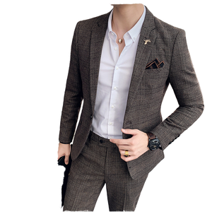 Costume à carreaux tendance coréen pour homme, vente chaude, automne-hiver, décontracté, deux pièces, coupe britannique, taille plus - Product Image 1