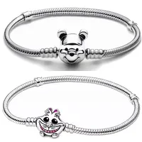 Bracelet à breloques Winnie l'ourson en argent sterling 925 et zircon de Disney pour femme, un cadeau de bijoux exquis