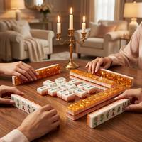 Set Mahjong Lipat Mewah Amerika 160 Ubin Akrilik Premium Pola Bunga 4-Lapisan Tas Jinjing Kristal OEM Grosir