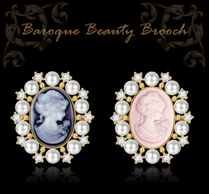 Broche en métal victorienne luxueuse avec perle ovale et <span class=keywords><strong>camée</strong></span> tridimensionnelle incrustée de diamants, pour les fêtes de style vintage et les tenues élégantes - Product Image 2