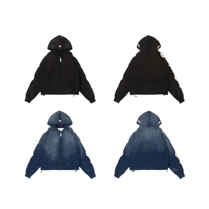 Sweat à capuche unisexe KingSen personnalisé avec strass, fermeture éclair, imprimé streetwear, patchwork, 100 % coton, écologique - Product Image 5