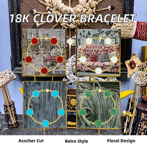 Di lusso in oro 18K e oro rosa placcato quattro foglie di trifoglio per bracciale moda donna agata per bracciale con elegante forma di fiore - Product Image 5