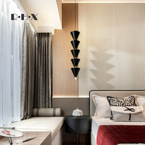 RHX Modern Cone Pendant Light Black LED E27 Switch Control For Bedroom Living Room <b>Decorative</b> <b>Lighting</b> Fixture - Product Image 1